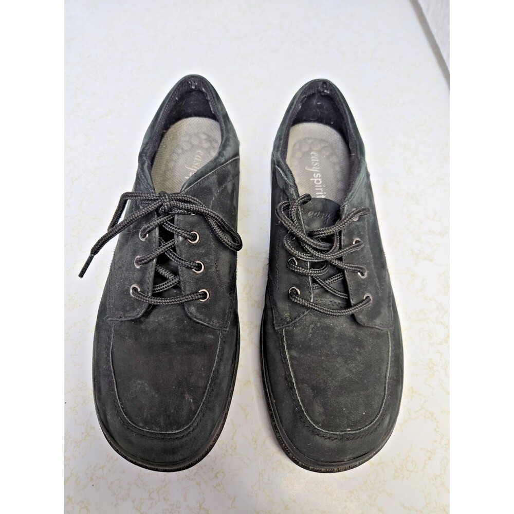 Womens Easy Spirit Black Suede Lace Up Shoes size 7.5 M